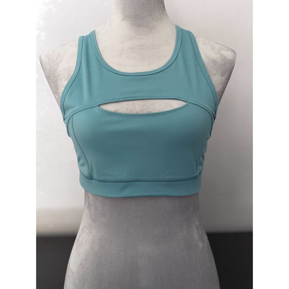 Zella Womens Longline Sports Bra Teal Cutout Front Medium Support Activewear
